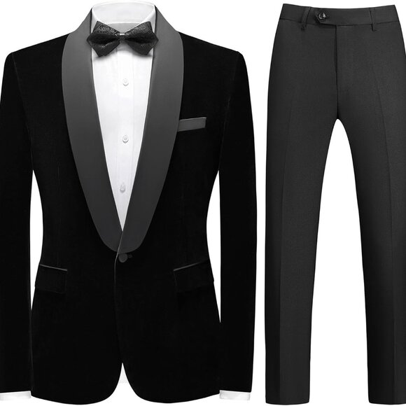 Men's Stylish Velvet Tuxedo Suit - Slim Fit Blazer with Single Button Closure